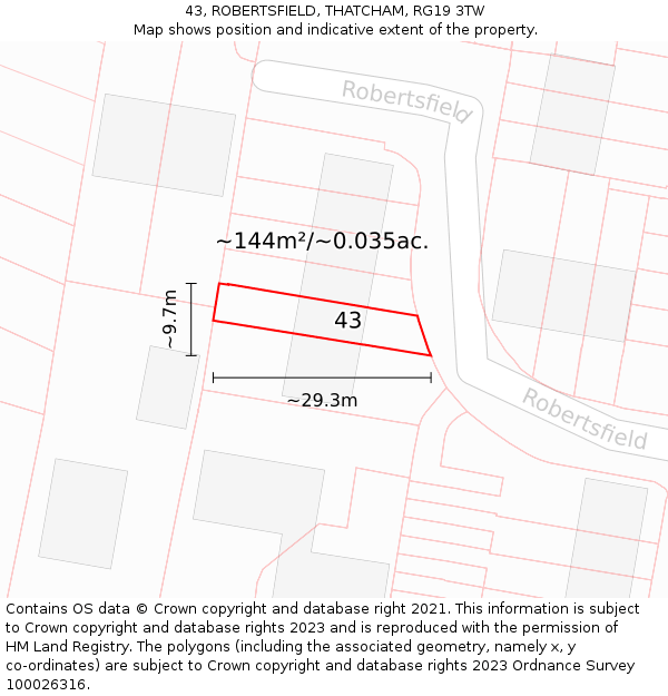 43, ROBERTSFIELD, THATCHAM, RG19 3TW: Plot and title map