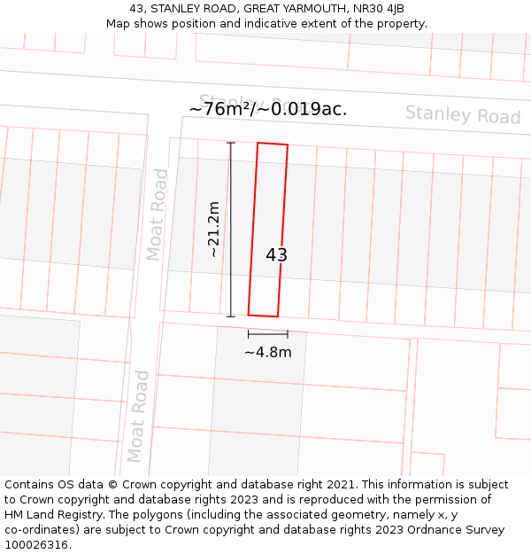 43, STANLEY ROAD, GREAT YARMOUTH, NR30 4JB: Plot and title map