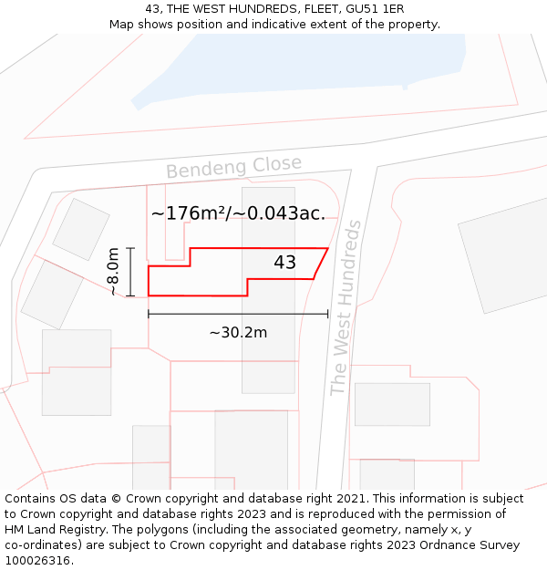 43, THE WEST HUNDREDS, FLEET, GU51 1ER: Plot and title map