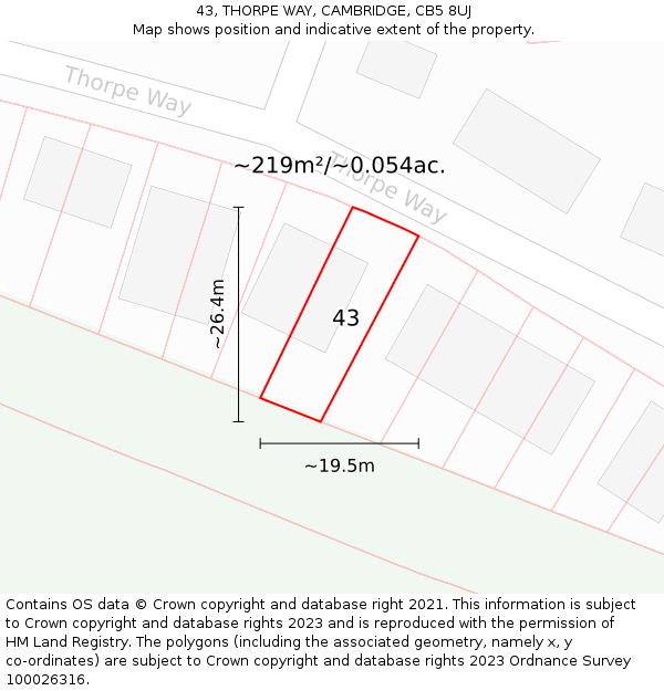 43, THORPE WAY, CAMBRIDGE, CB5 8UJ: Plot and title map