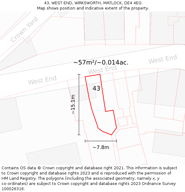 43, WEST END, WIRKSWORTH, MATLOCK, DE4 4EG: Plot and title map
