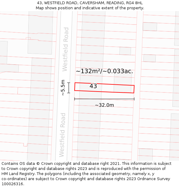 43, WESTFIELD ROAD, CAVERSHAM, READING, RG4 8HL: Plot and title map