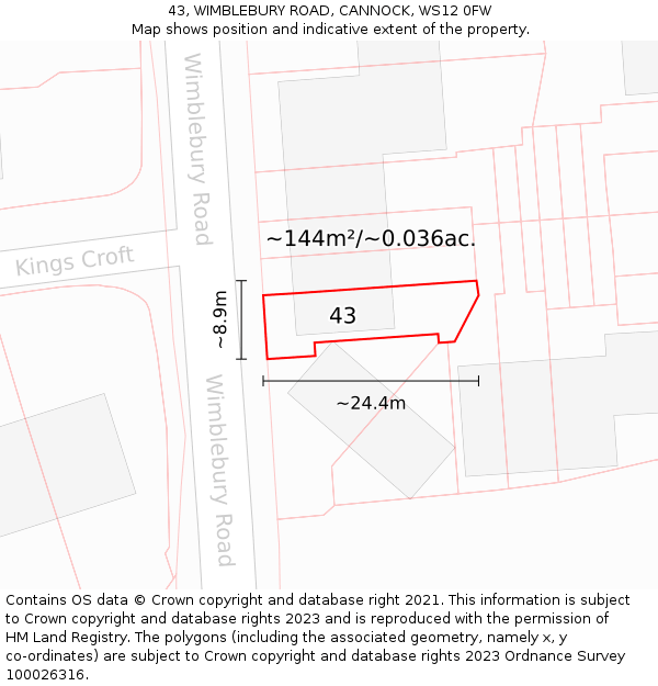 43, WIMBLEBURY ROAD, CANNOCK, WS12 0FW: Plot and title map