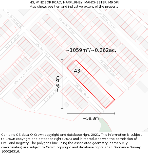 43, WINDSOR ROAD, HARPURHEY, MANCHESTER, M9 5PJ: Plot and title map