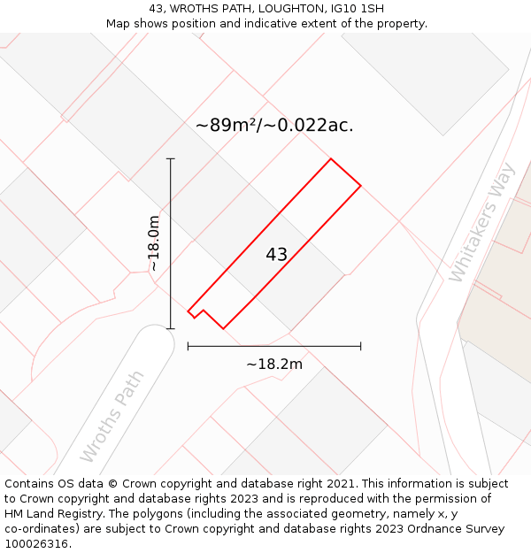 43, WROTHS PATH, LOUGHTON, IG10 1SH: Plot and title map