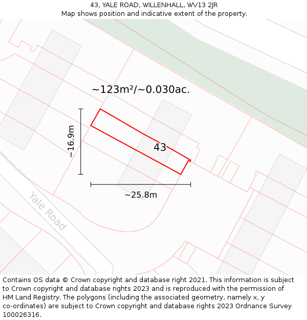 43, YALE ROAD, WILLENHALL, WV13 2JR: Plot and title map