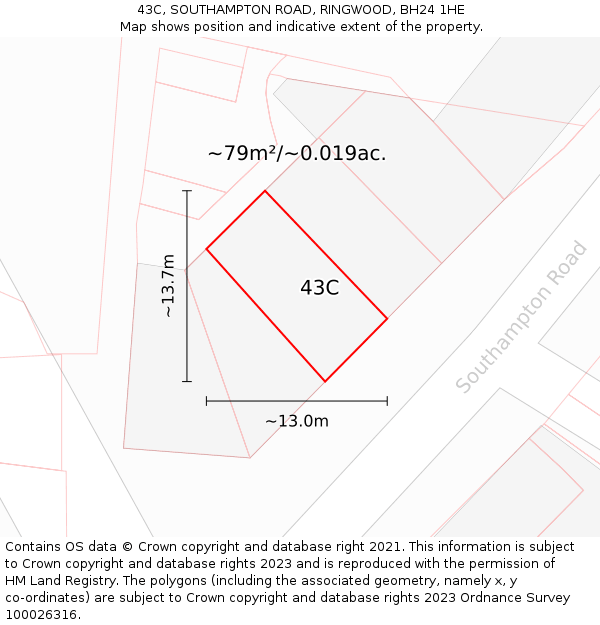43C, SOUTHAMPTON ROAD, RINGWOOD, BH24 1HE: Plot and title map
