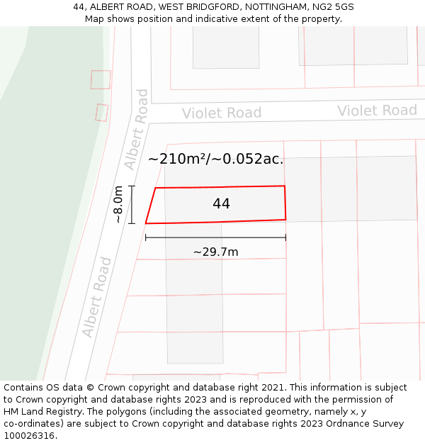 44, ALBERT ROAD, WEST BRIDGFORD, NOTTINGHAM, NG2 5GS: Plot and title map