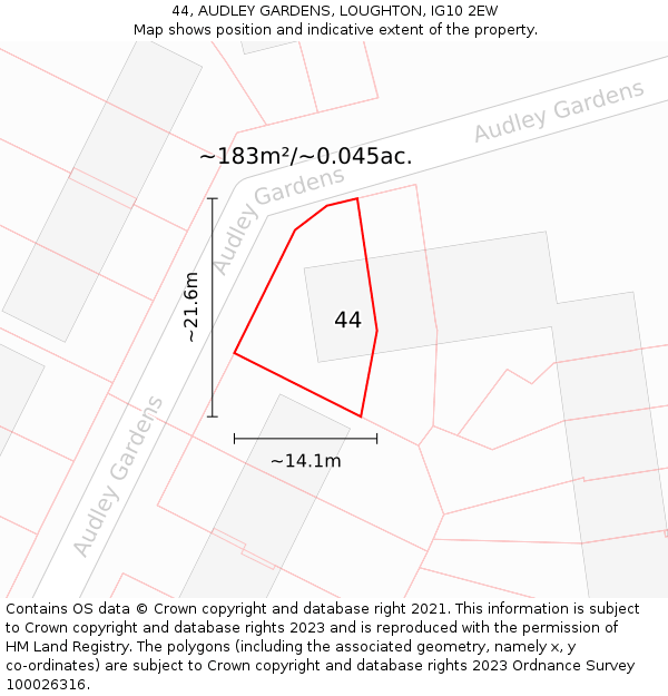 44, AUDLEY GARDENS, LOUGHTON, IG10 2EW: Plot and title map