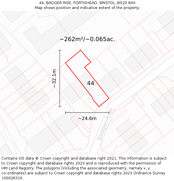 44, BADGER RISE, PORTISHEAD, BRISTOL, BS20 8AX: Plot and title map