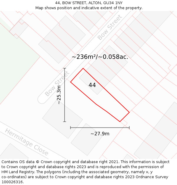 44, BOW STREET, ALTON, GU34 1NY: Plot and title map