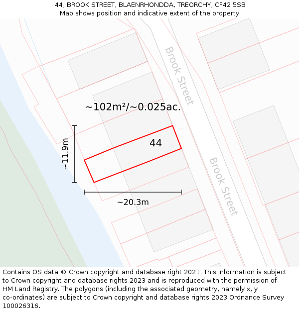 44, BROOK STREET, BLAENRHONDDA, TREORCHY, CF42 5SB: Plot and title map