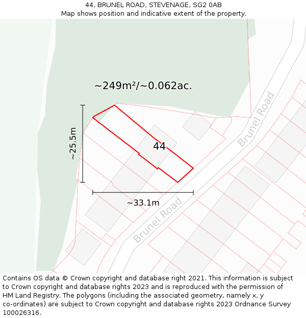 44, BRUNEL ROAD, STEVENAGE, SG2 0AB: Plot and title map