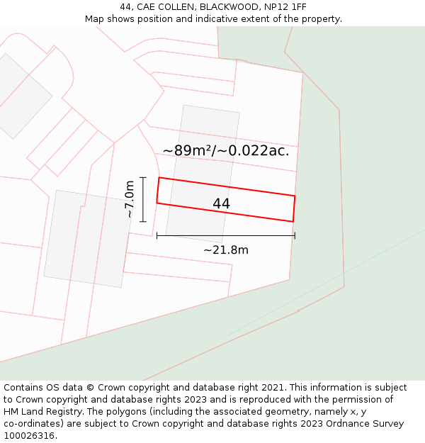 44, CAE COLLEN, BLACKWOOD, NP12 1FF: Plot and title map