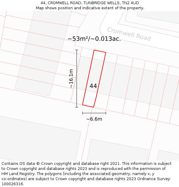 44, CROMWELL ROAD, TUNBRIDGE WELLS, TN2 4UD: Plot and title map