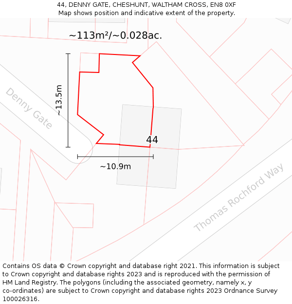 44, DENNY GATE, CHESHUNT, WALTHAM CROSS, EN8 0XF: Plot and title map