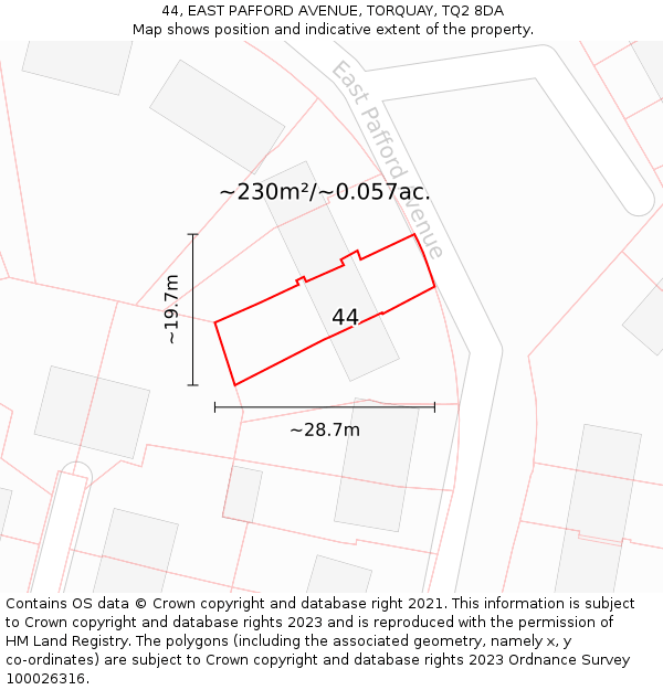 44, EAST PAFFORD AVENUE, TORQUAY, TQ2 8DA: Plot and title map