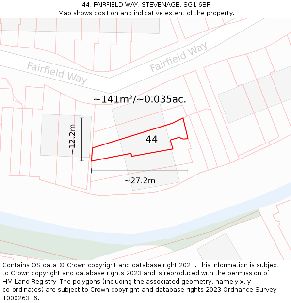 44, FAIRFIELD WAY, STEVENAGE, SG1 6BF: Plot and title map