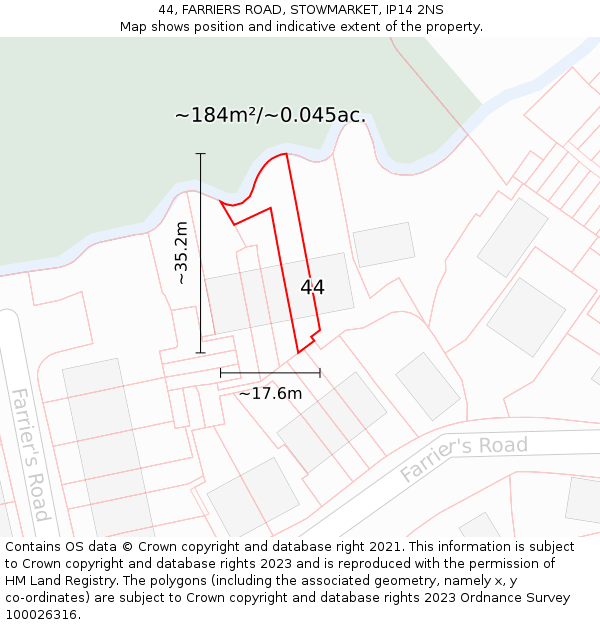 44, FARRIERS ROAD, STOWMARKET, IP14 2NS: Plot and title map