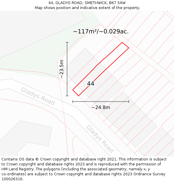 44, GLADYS ROAD, SMETHWICK, B67 5AW: Plot and title map
