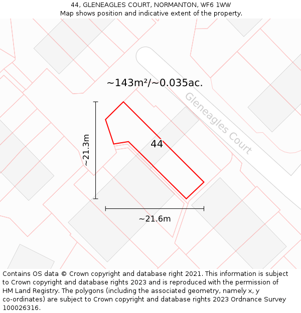 44, GLENEAGLES COURT, NORMANTON, WF6 1WW: Plot and title map