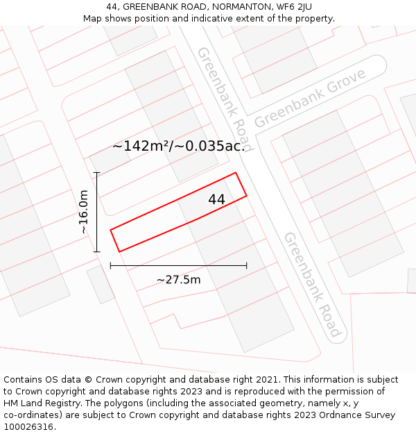 44, GREENBANK ROAD, NORMANTON, WF6 2JU: Plot and title map