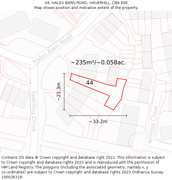 44, HALES BARN ROAD, HAVERHILL, CB9 9SE: Plot and title map