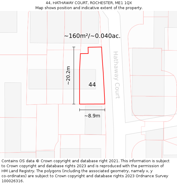 44, HATHAWAY COURT, ROCHESTER, ME1 1QX: Plot and title map