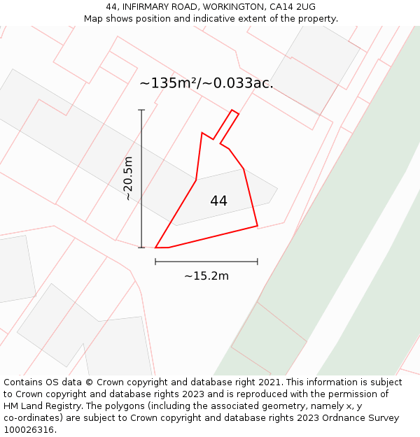 44, INFIRMARY ROAD, WORKINGTON, CA14 2UG: Plot and title map