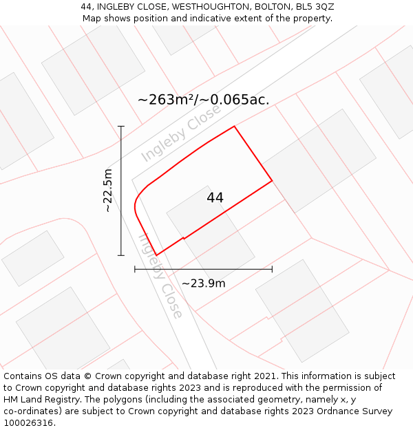44, INGLEBY CLOSE, WESTHOUGHTON, BOLTON, BL5 3QZ: Plot and title map