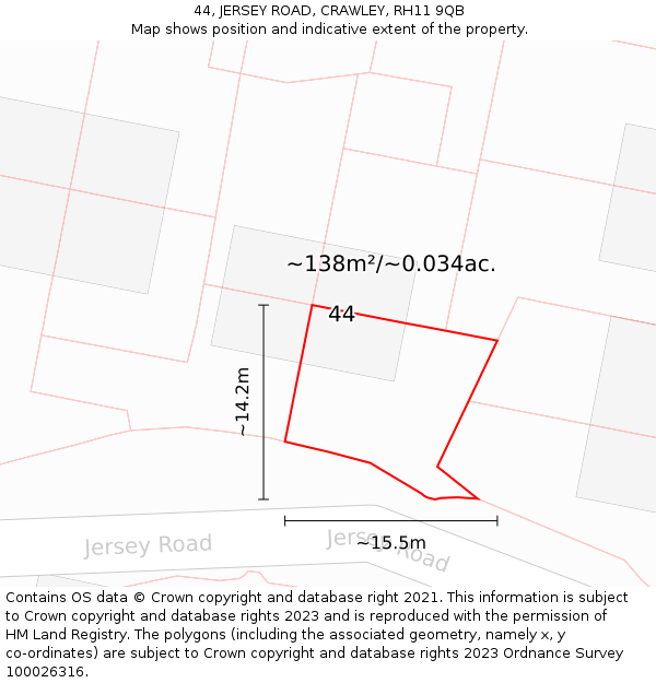44, JERSEY ROAD, CRAWLEY, RH11 9QB: Plot and title map