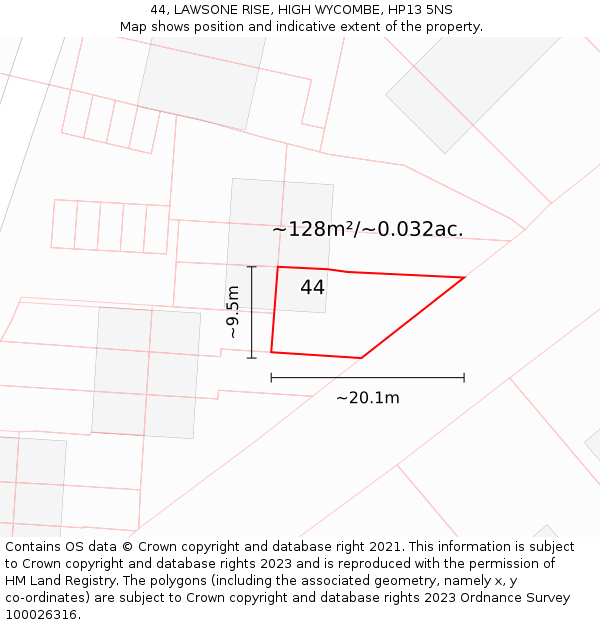 44, LAWSONE RISE, HIGH WYCOMBE, HP13 5NS: Plot and title map