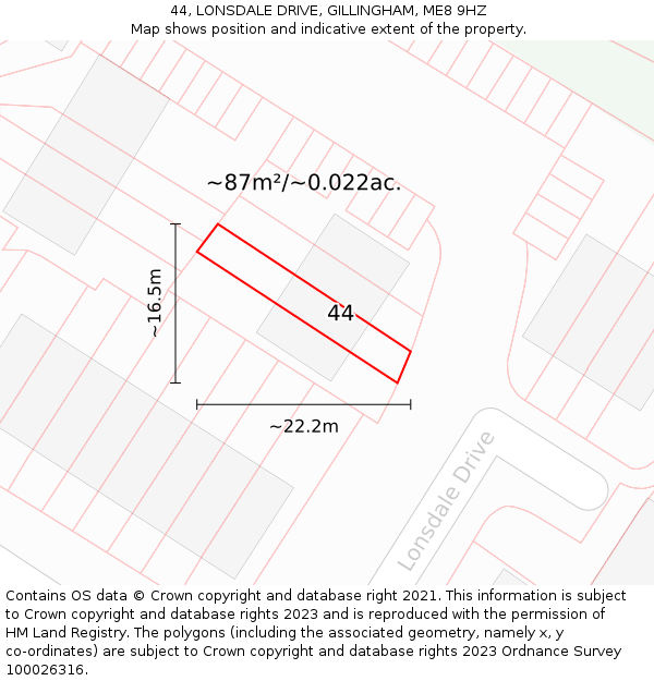 44, LONSDALE DRIVE, GILLINGHAM, ME8 9HZ: Plot and title map