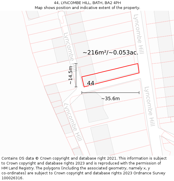 44, LYNCOMBE HILL, BATH, BA2 4PH: Plot and title map