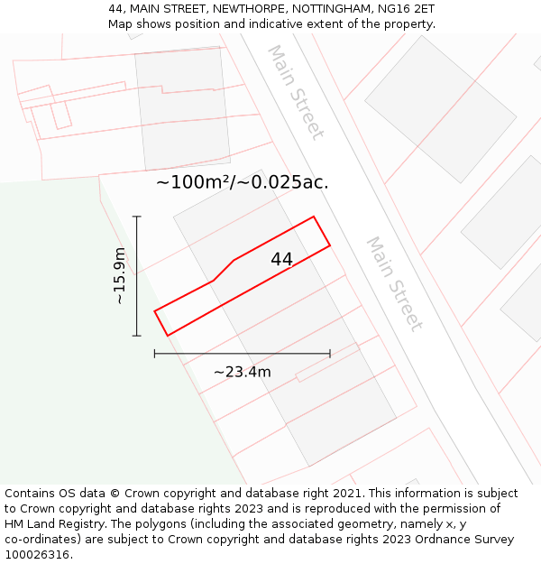 44, MAIN STREET, NEWTHORPE, NOTTINGHAM, NG16 2ET: Plot and title map
