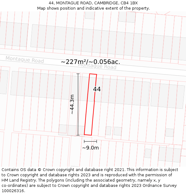 44, MONTAGUE ROAD, CAMBRIDGE, CB4 1BX: Plot and title map
