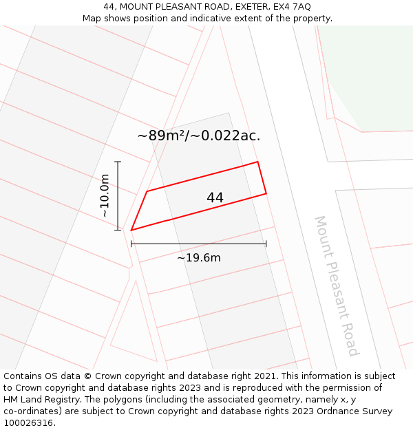 44, MOUNT PLEASANT ROAD, EXETER, EX4 7AQ: Plot and title map