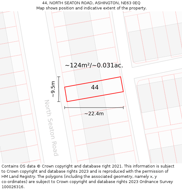 44, NORTH SEATON ROAD, ASHINGTON, NE63 0EQ: Plot and title map