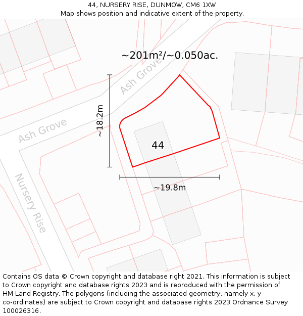 44, NURSERY RISE, DUNMOW, CM6 1XW: Plot and title map