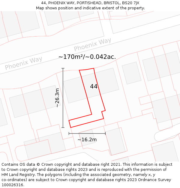 44, PHOENIX WAY, PORTISHEAD, BRISTOL, BS20 7JX: Plot and title map