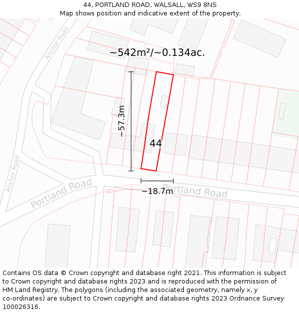 44, PORTLAND ROAD, WALSALL, WS9 8NS: Plot and title map