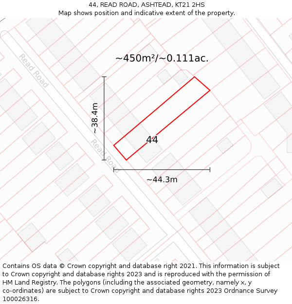 44, READ ROAD, ASHTEAD, KT21 2HS: Plot and title map
