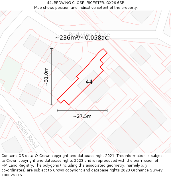 44, REDWING CLOSE, BICESTER, OX26 6SR: Plot and title map