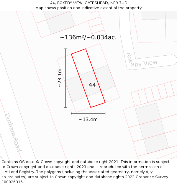 44, ROKEBY VIEW, GATESHEAD, NE9 7UD: Plot and title map