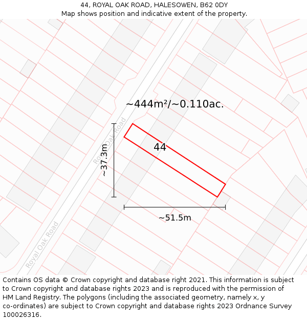 44, ROYAL OAK ROAD, HALESOWEN, B62 0DY: Plot and title map