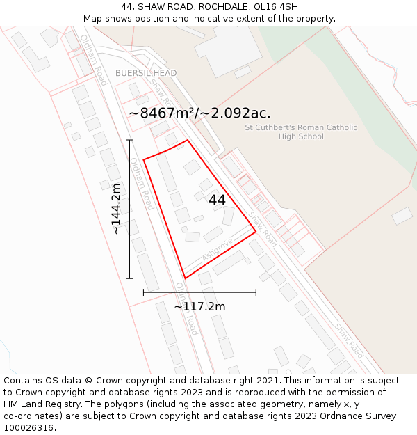 44, SHAW ROAD, ROCHDALE, OL16 4SH: Plot and title map