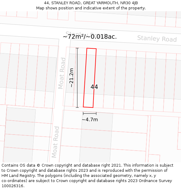 44, STANLEY ROAD, GREAT YARMOUTH, NR30 4JB: Plot and title map