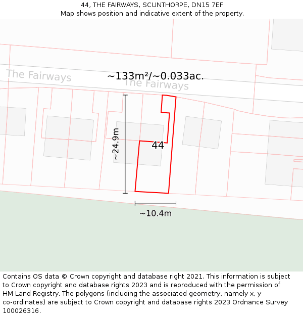 44, THE FAIRWAYS, SCUNTHORPE, DN15 7EF: Plot and title map