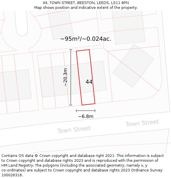 44, TOWN STREET, BEESTON, LEEDS, LS11 8PN: Plot and title map