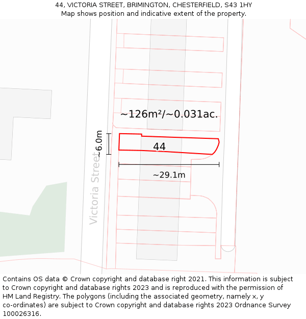 44, VICTORIA STREET, BRIMINGTON, CHESTERFIELD, S43 1HY: Plot and title map